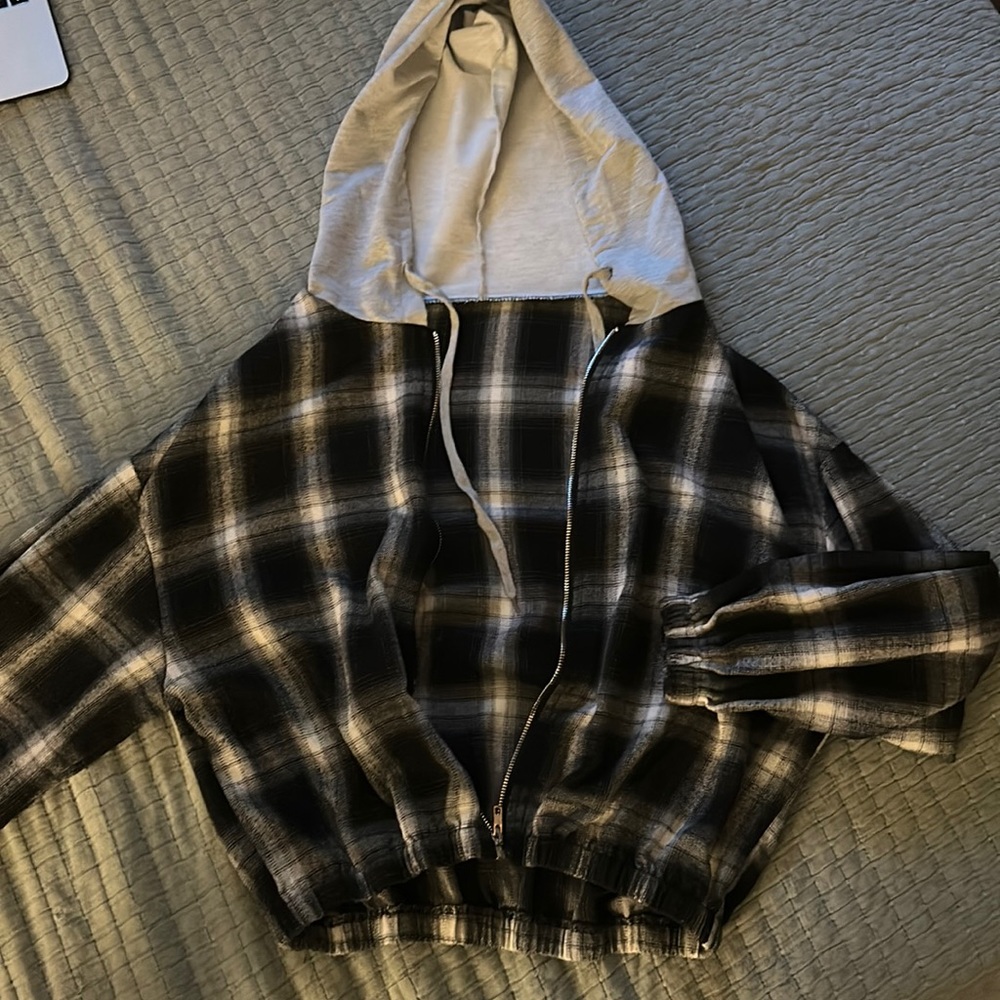 Vintage Plaid Black and White Hooded Jacket